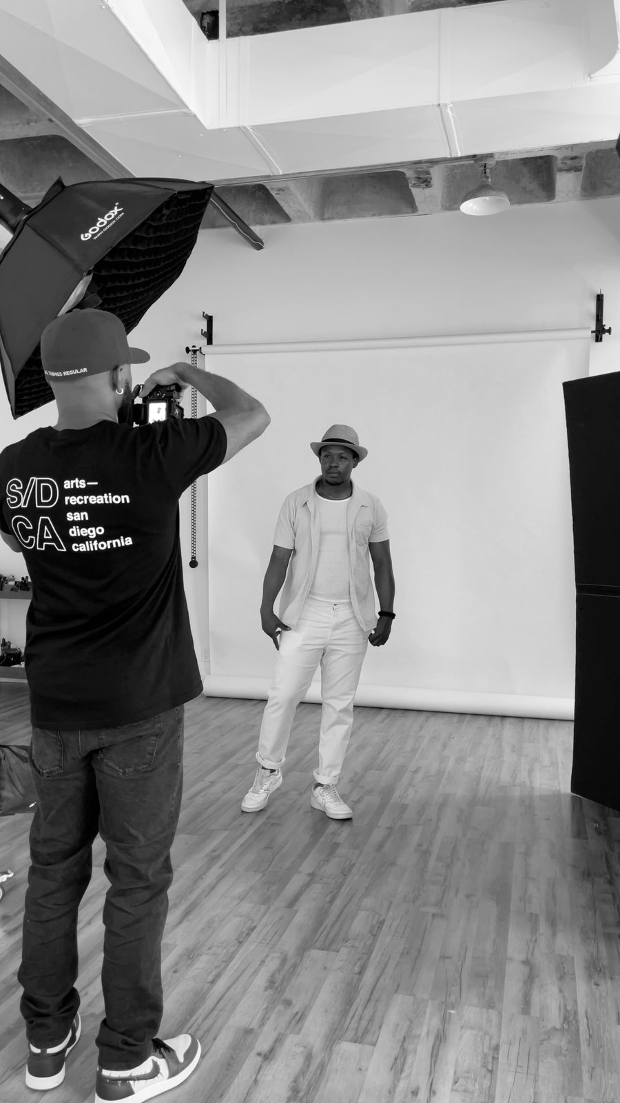 Mason shooting on a studio set